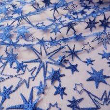 Ткань Сетка с вышивкой звезды (электрик)